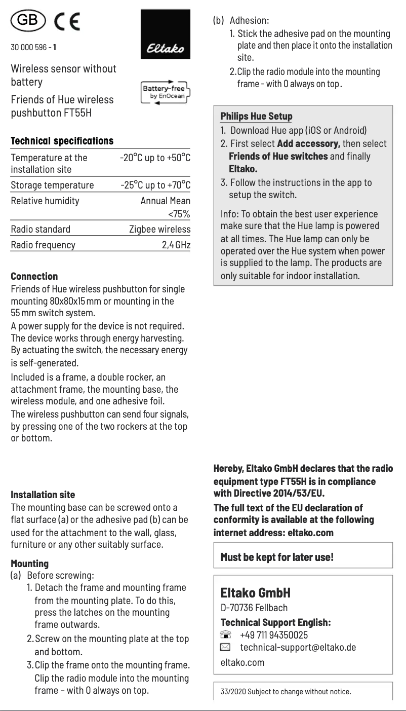 Page 1 de la notice Manuel utilisateur Eltako FT55H-wg