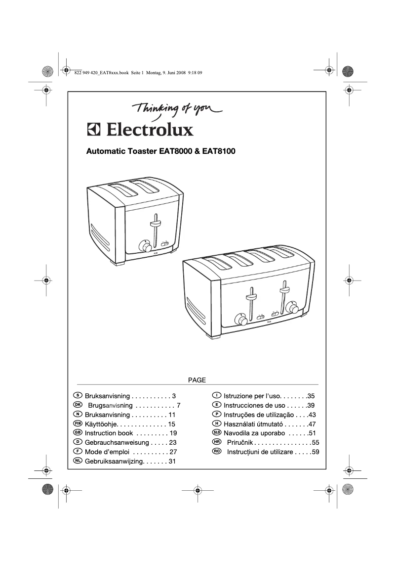 Page 1 de la notice Manuel utilisateur Electrolux EAT 8100