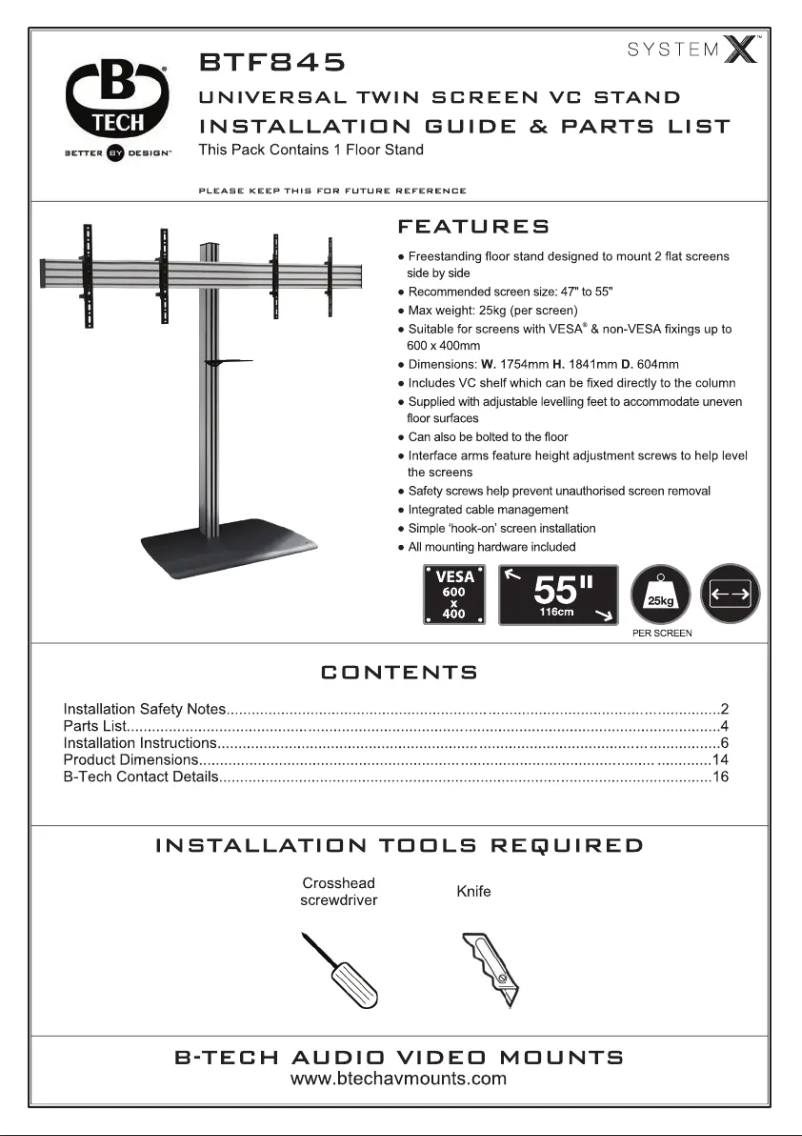 Page n°1 - Manuel utilisateur B-Tech BTF845