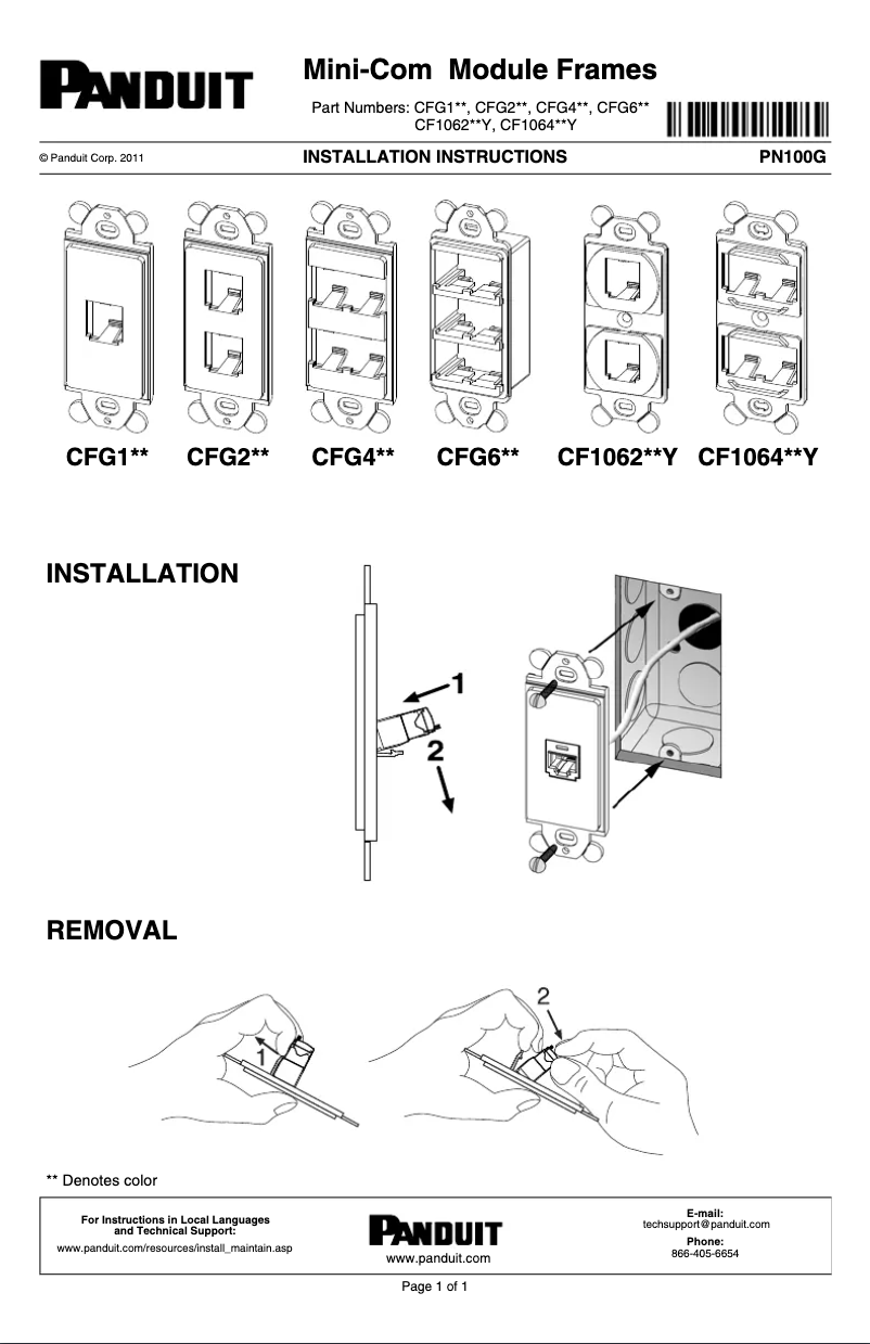 Página 1 del manual Manual de instrucciones Panduit CF1064WHY