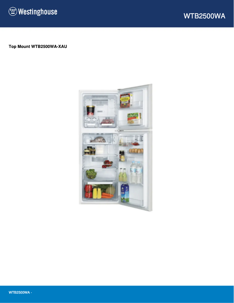 Page 1 de la notice Fiche technique Westinghouse WTB2500WA