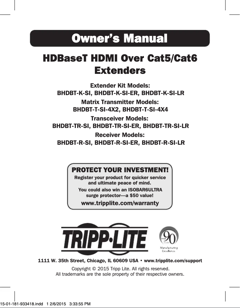 Page 1 de la notice Manuel utilisateur Tripp Lite BHDBT-T-SI-4X4