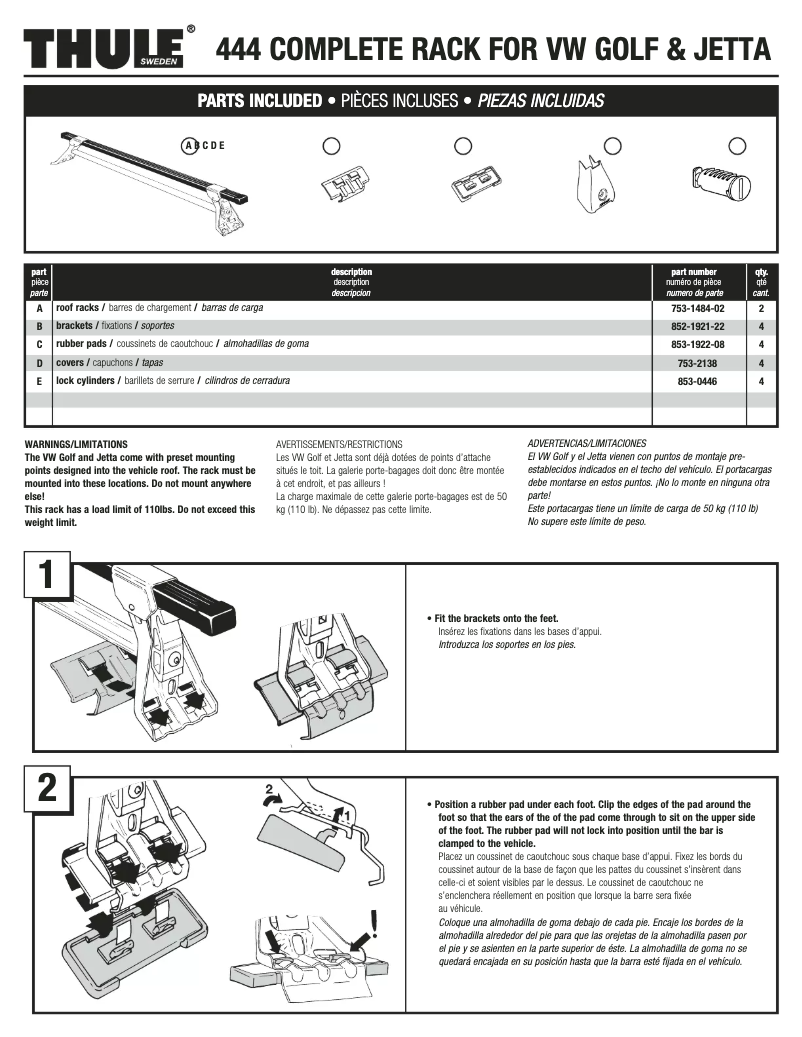 Page n°1 - Manuel utilisateur Thule VW 444
