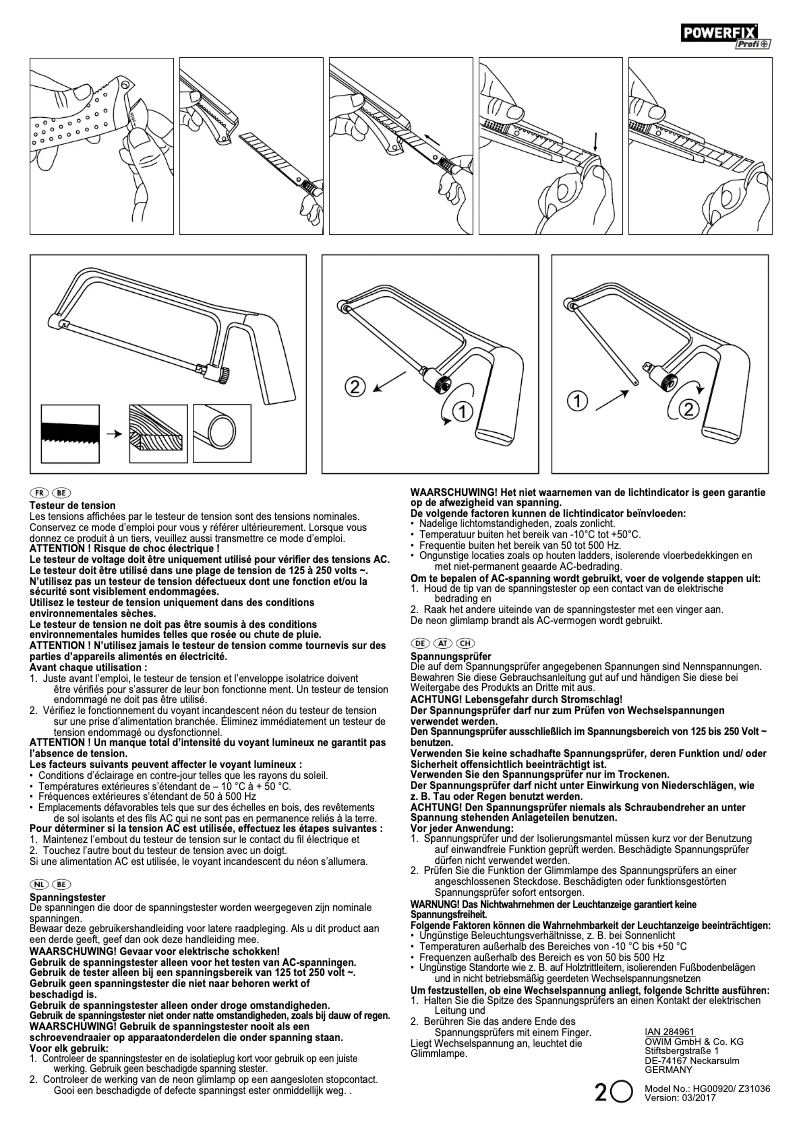Page n°1 - Manuel utilisateur Powerfix IAN 284961