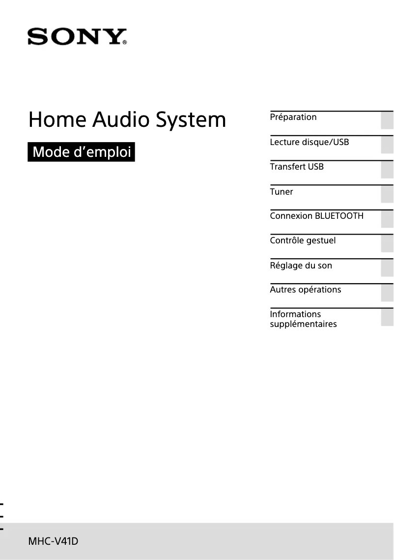 Page 1 de la notice Manuel utilisateur Sony MHC-V41D