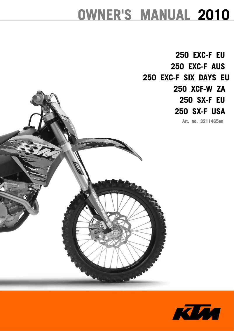 Page 1 de la notice Manuel utilisateur KTM 250 EXC-F (2010)