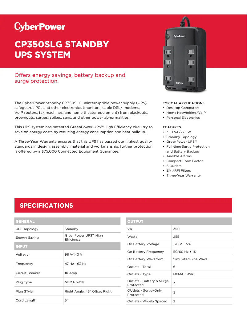 Page n°1 - Informations de garantie CyberPower CP350SLG