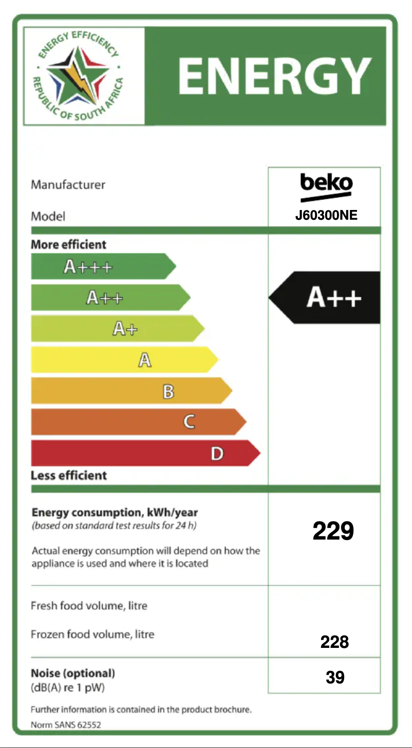Page 1 de la notice Label énergétique Beko RJNE300EX