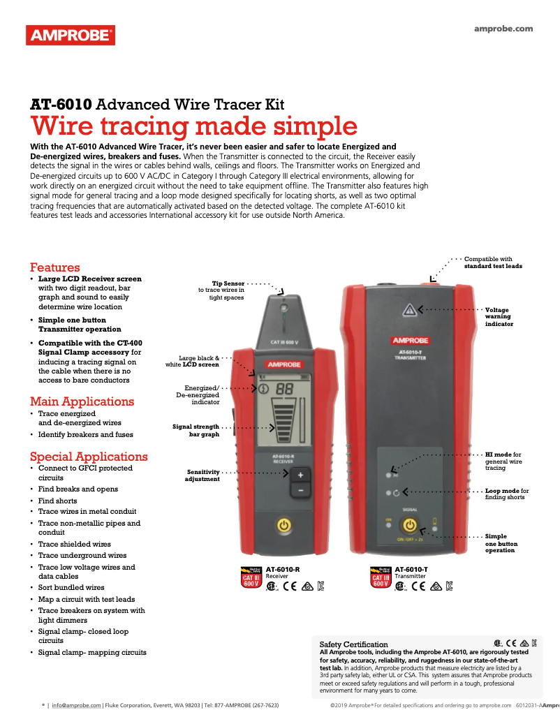 Page 1 de la notice Fiche technique Amprobe AT-6010