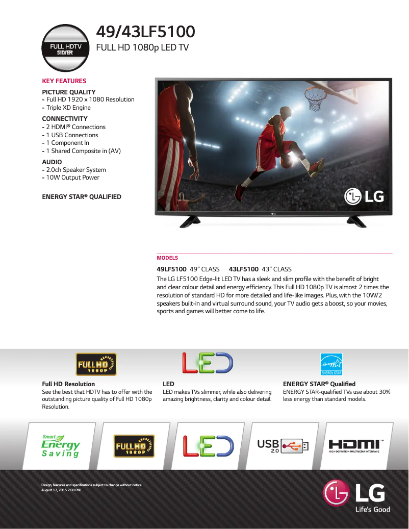 Página 1 del manual Ficha técnica LG 49LF5100