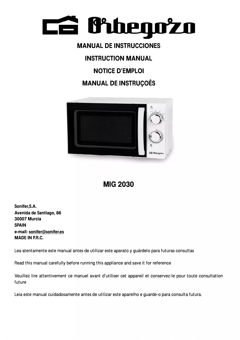 Page 1 of the manual User Manual Orbegozo MIG 2030 A