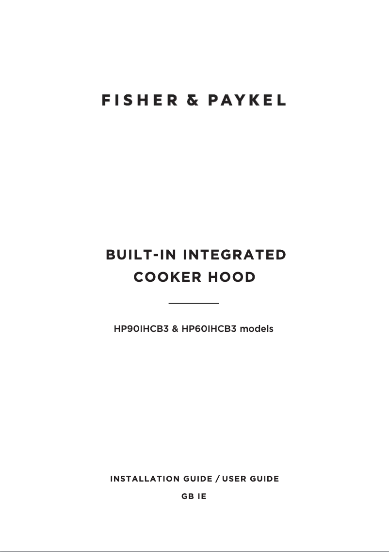 Page 1 de la notice Guide d'installation Fisher & Paykel HP90IHCB3