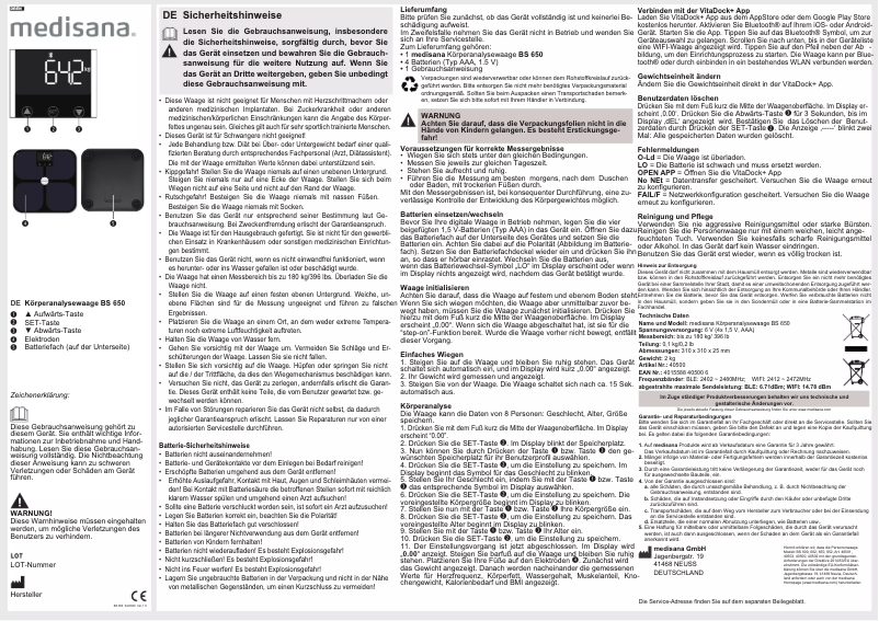 Page n°1 - Manuel utilisateur Medisana BS 650