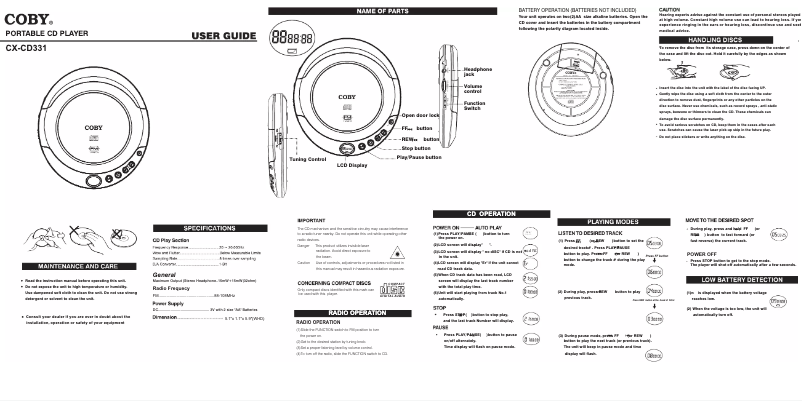 Página 1 del manual Manual de usuario Coby CX-CD331