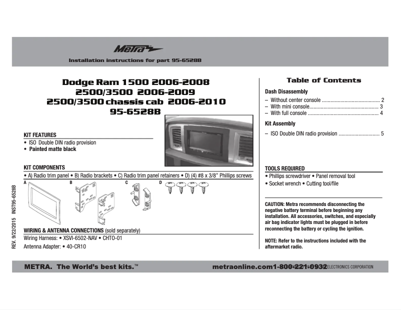 Página 1 del manual Manual de instrucciones Metra 95-6528B