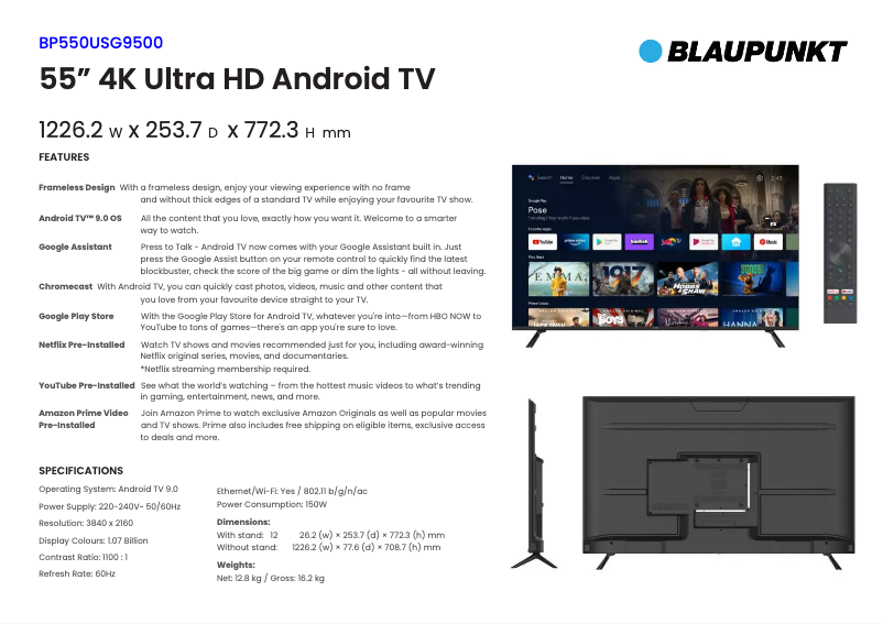Page n°1 - Fiche technique Blaupunkt BP550USG9500