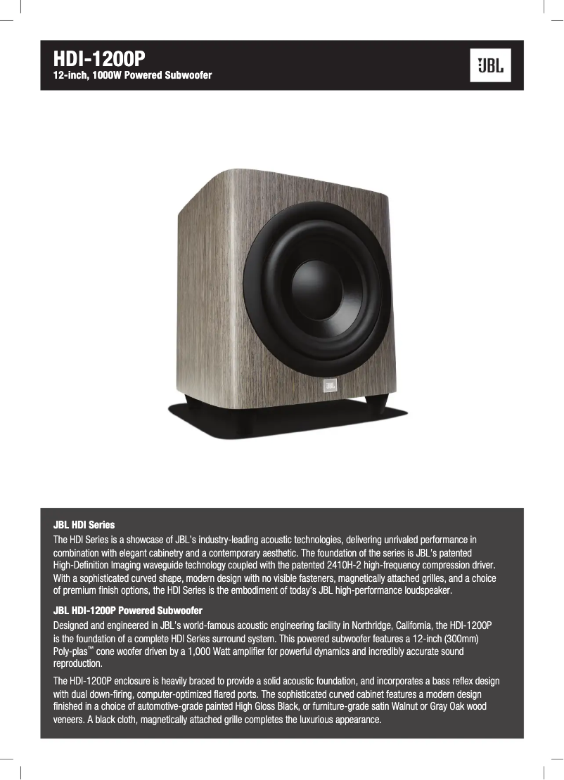 Page n°1 - Fiche technique JBL HDI-1200P