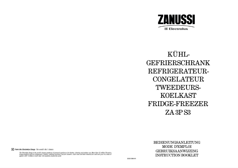 Page 1 de la notice Manuel utilisateur Zanussi ZA 3 ps 342l