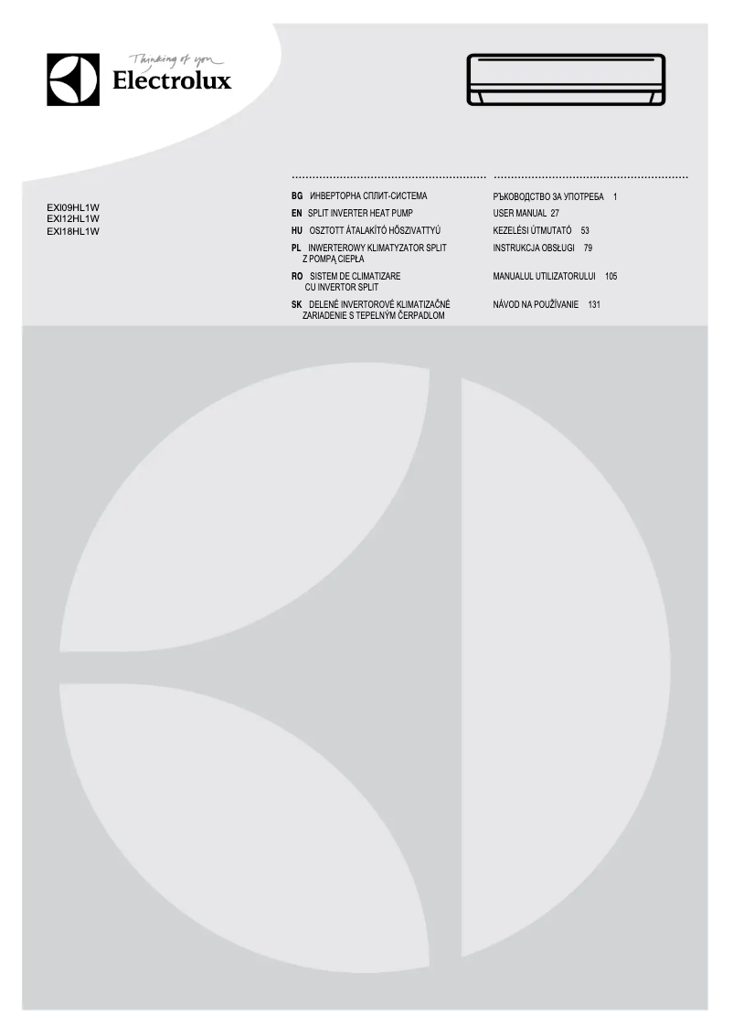 Page 1 de la notice Manuel utilisateur Electrolux EXI18HL1WE