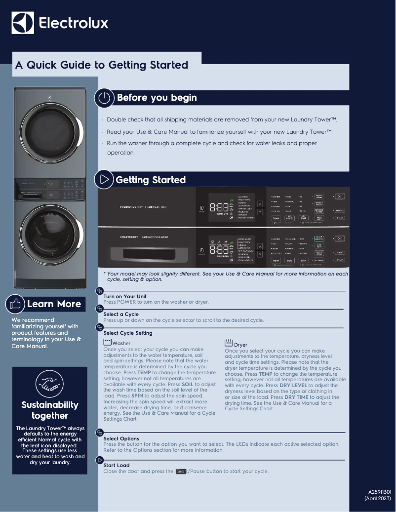 Page 1 de la notice Guide de démarrage rapide Electrolux ELTG7300AW
