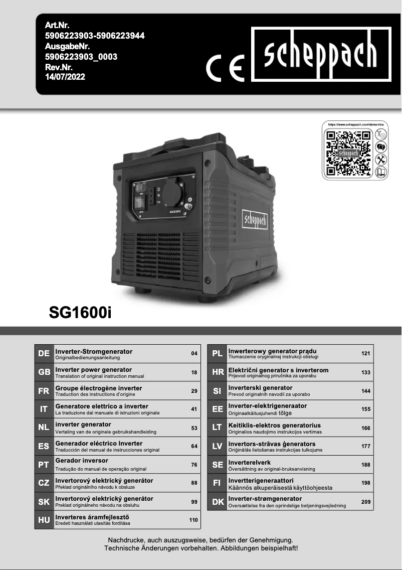 Page 1 de la notice Manuel utilisateur Scheppach SG1600i