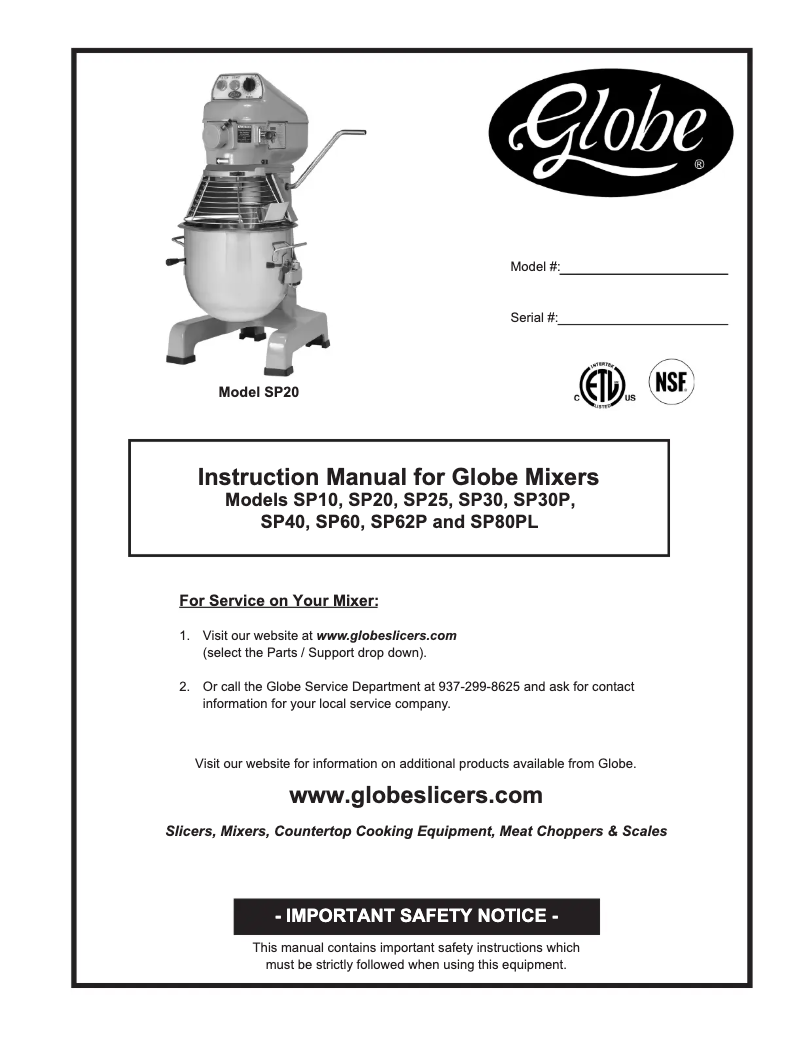 Página 1 del manual Manual de uso y mantenimiento Globe SP20