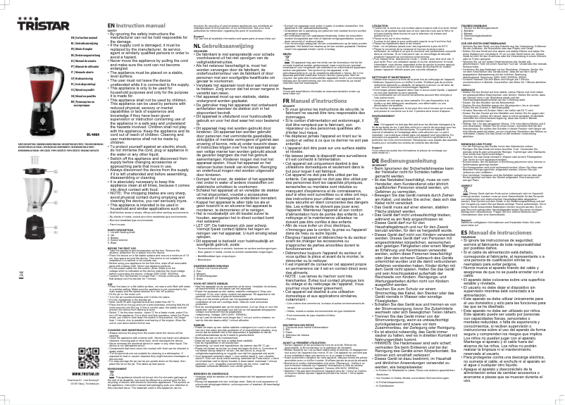 Page n°1 - Manuel utilisateur TriStar BL-4464