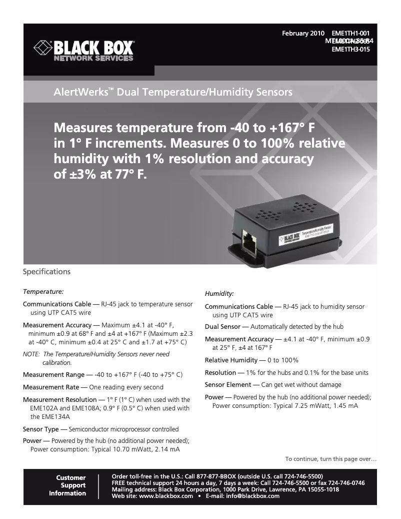 Page n°1 - Manuel utilisateur Black Box AlertWerks EME1TH1