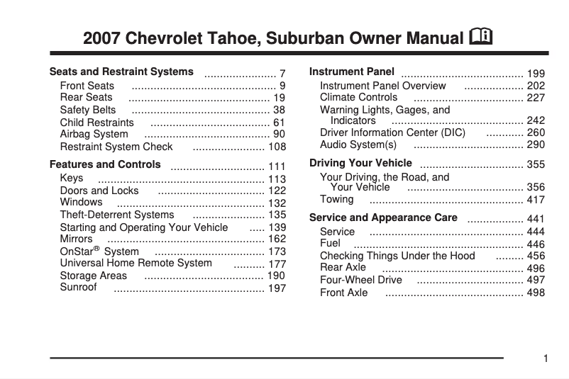Page 1 de la notice Manuel utilisateur Chevrolet Suburban (2007)