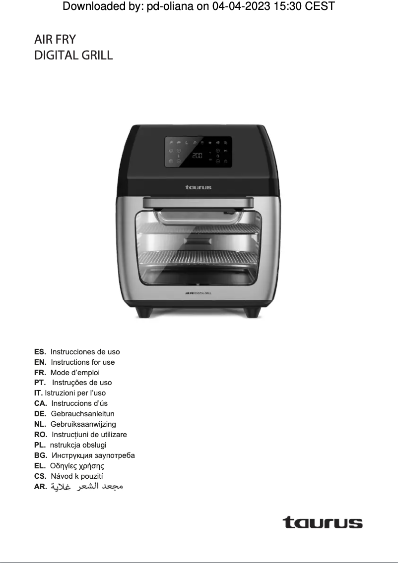Page 1 de la notice Manuel utilisateur Taurus Air Fry Digital Grill