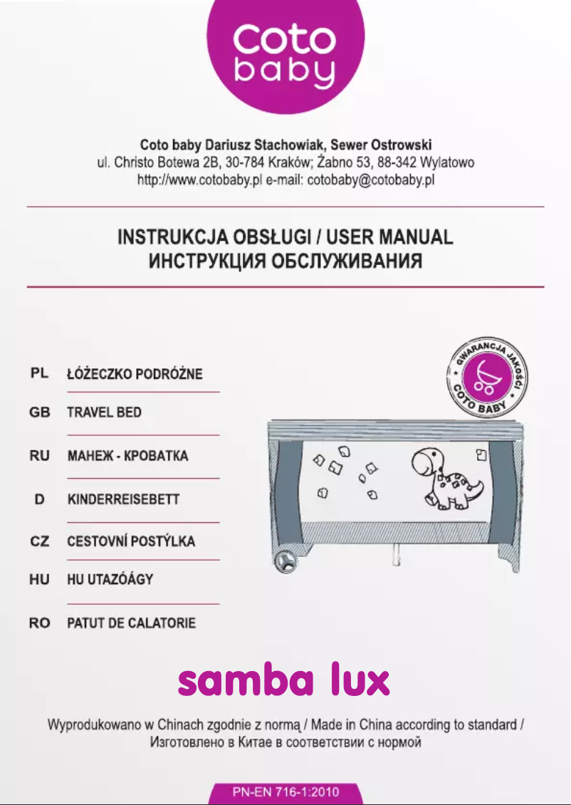 Page n°1 - Manuel utilisateur Coto Baby Samba Lux