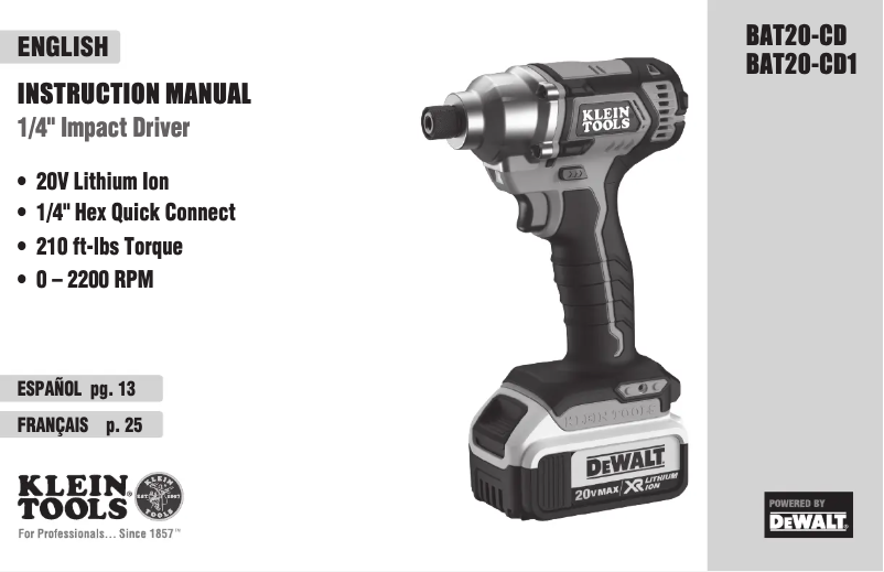 Página 1 del manual Manual de usuario Klein Tools BAT20-CD