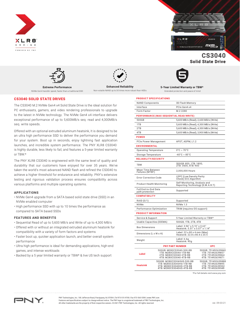 Page 1 de la notice Manuel utilisateur PNY CS3040