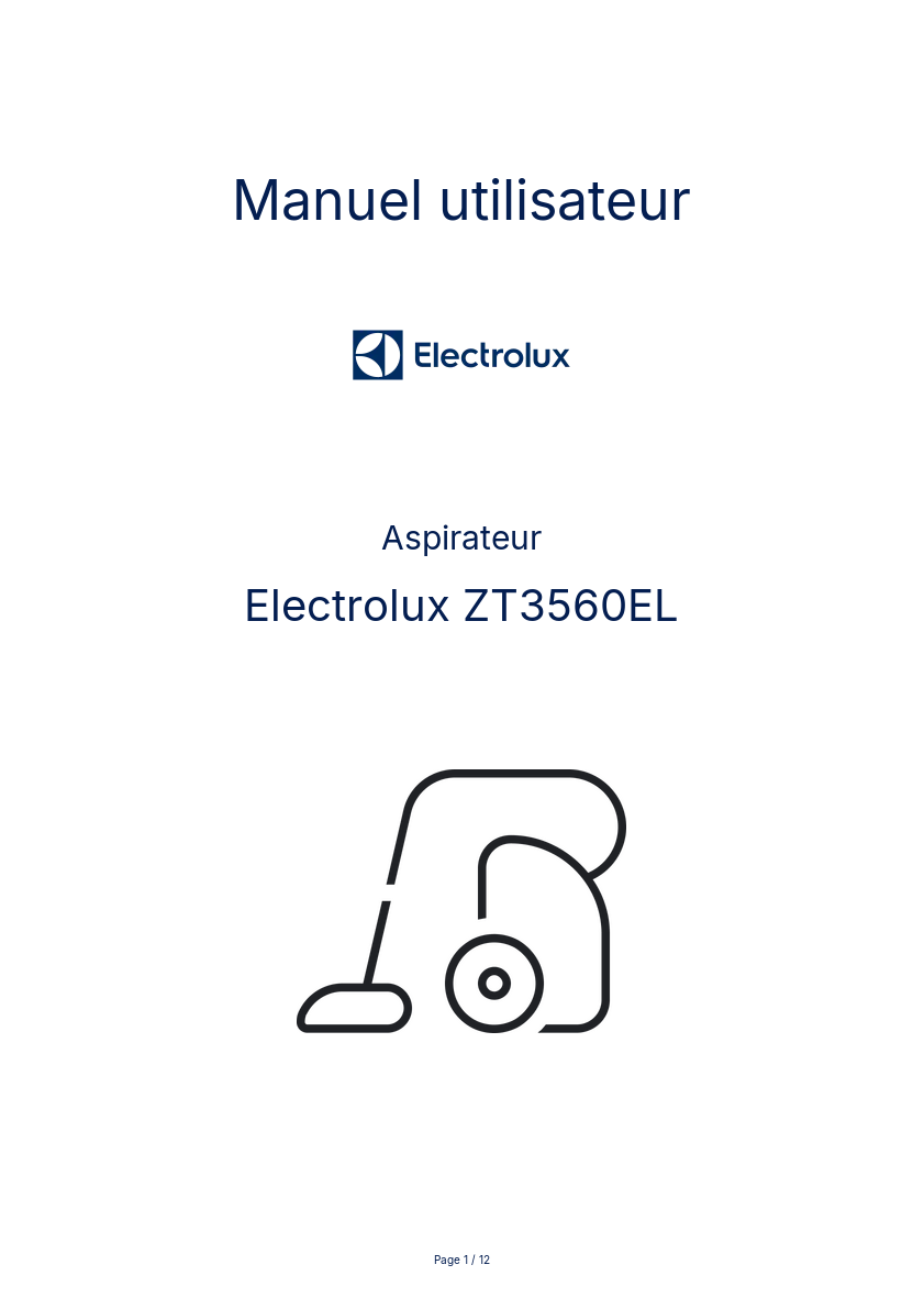 Page n°1 - Manuel utilisateur Electrolux ZT3560EL