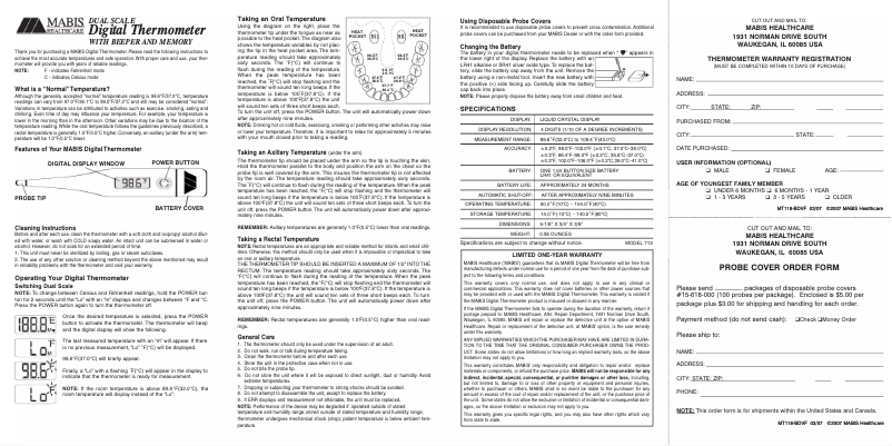 Page n°1 - Manuel utilisateur Mabis Hospi-Therm II