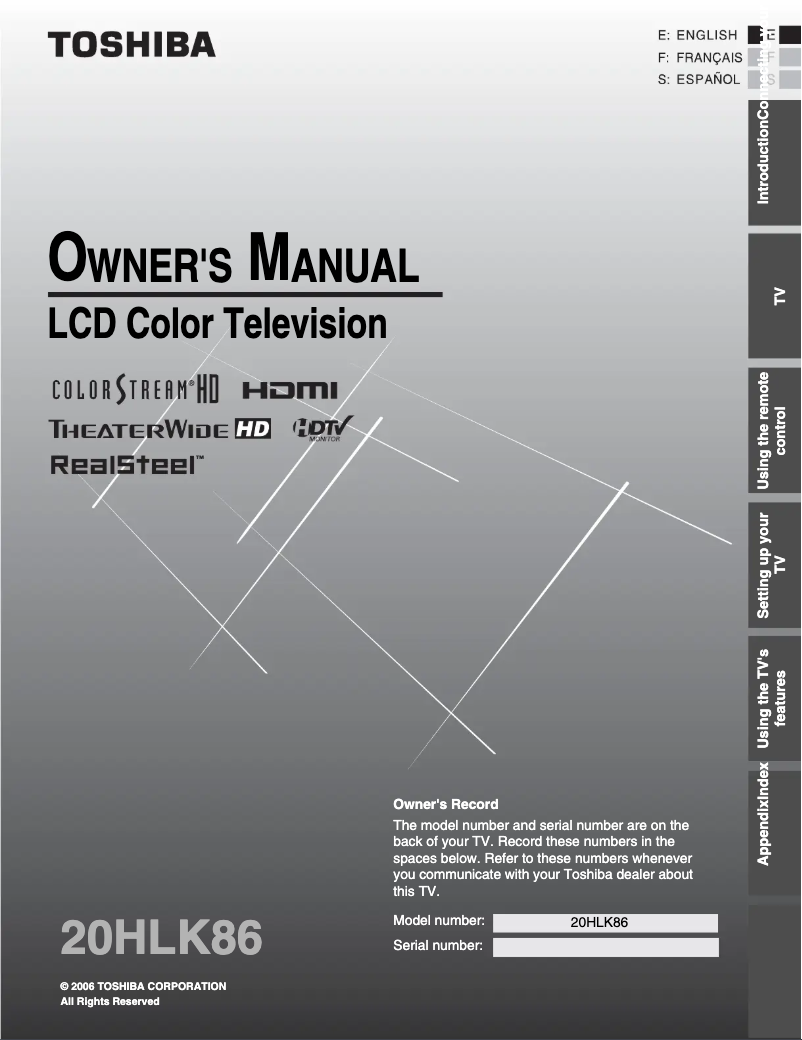 Image de la première page du manuel de l'appareil 20HLK86