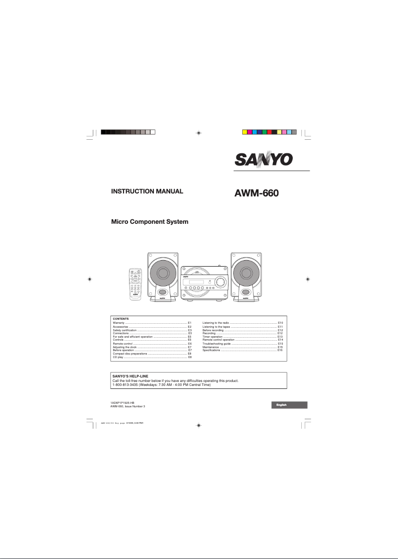 Page n°1 - Manuel utilisateur Sanyo AWM-660
