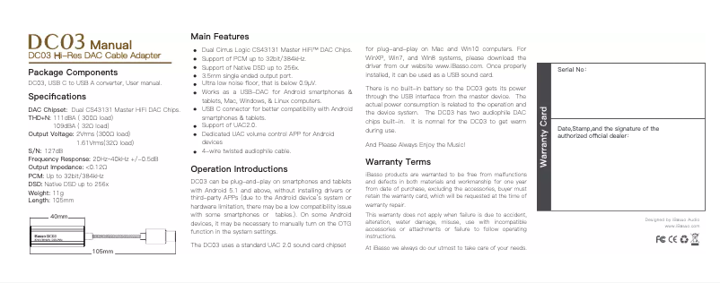 Page n°1 - Manuel utilisateur iBasso DC03