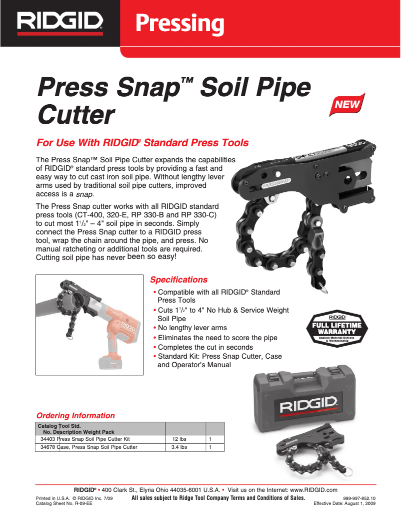 Page 1 de la notice Catalogue Ridgid Press Snap