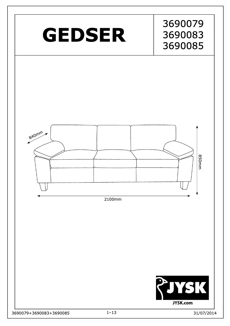 Page 1 of the manual User Manual JYSK Gedser (210x85x84)