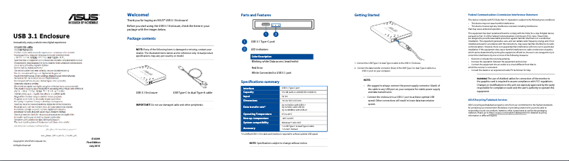 Page 1 de la notice Manuel utilisateur Asus USB 3.1 Enclosure