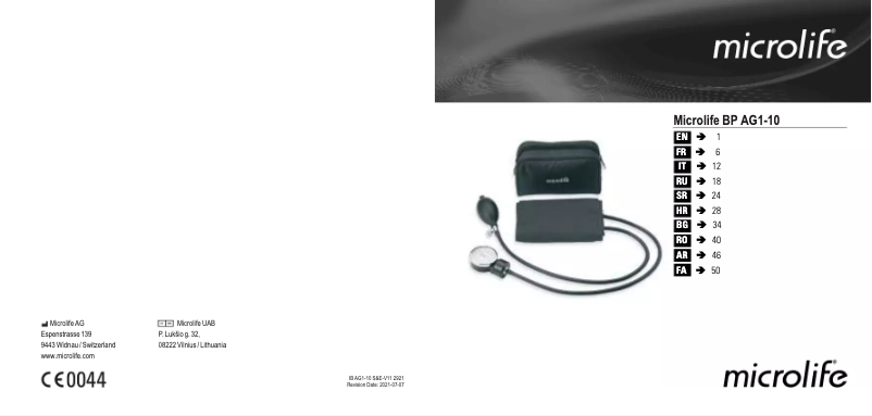 Page n°1 - Manuel utilisateur Microlife BP AG1-10