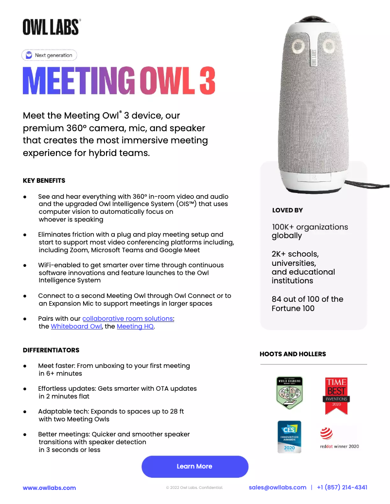 Page 1 de la notice Manuel utilisateur Owl Labs Meeting Owl 3