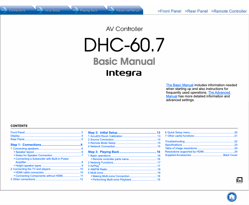 Page 1 de la notice Manuel utilisateur Integra DHC-60.7
