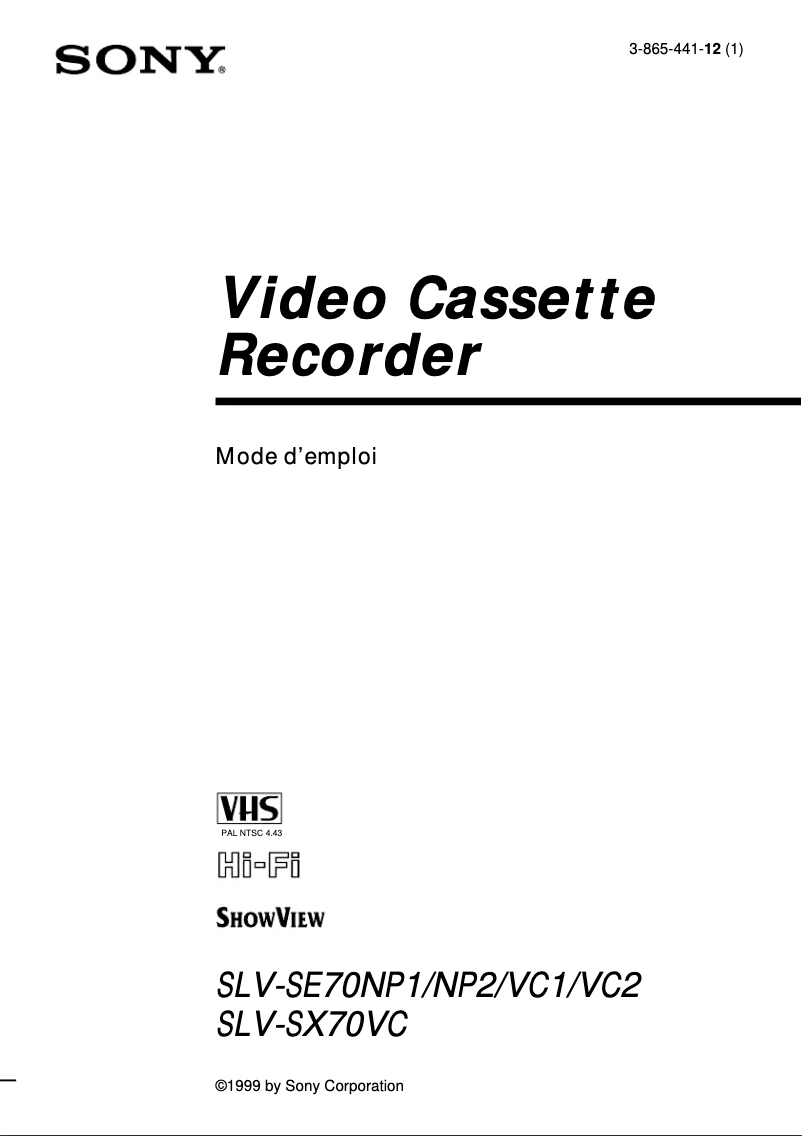 Image de la première page du manuel de l'appareil SLV-SE70NP1