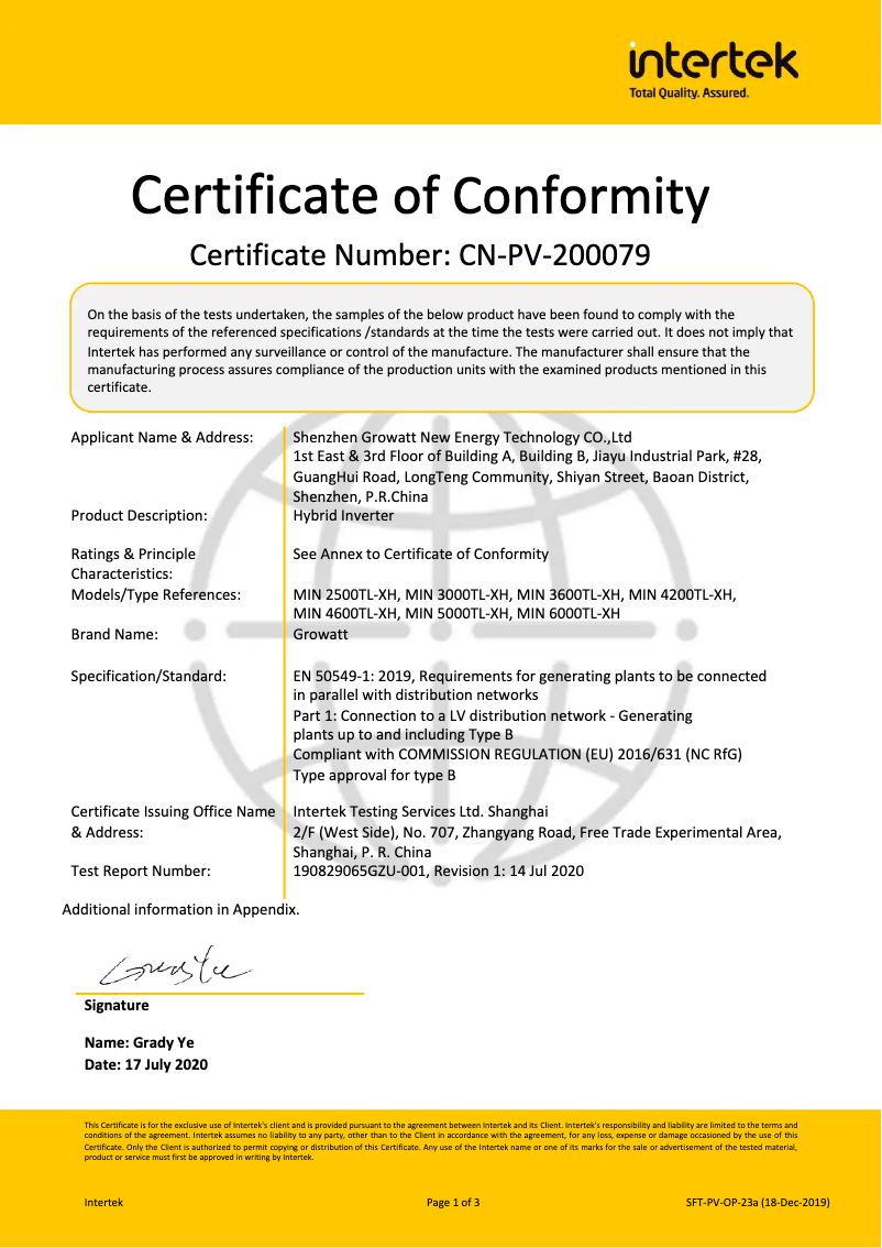 Page 1 de la notice Guide d'installation Growatt MIN 4600TL-XH