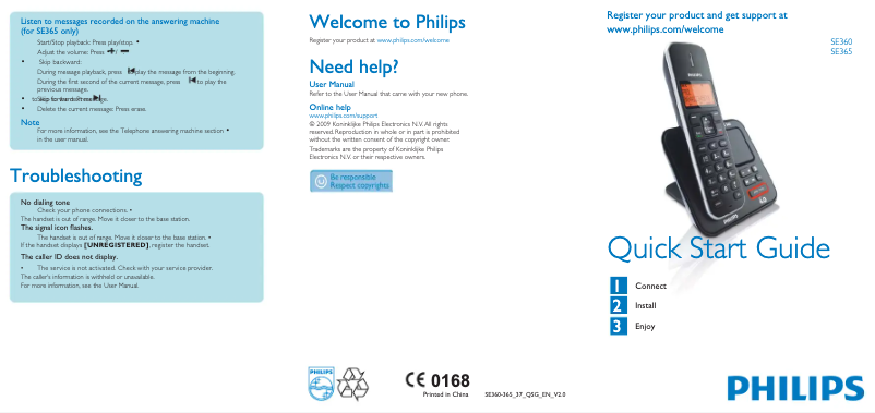 Página 1 del manual Guía de inicio rápido Philips SE360