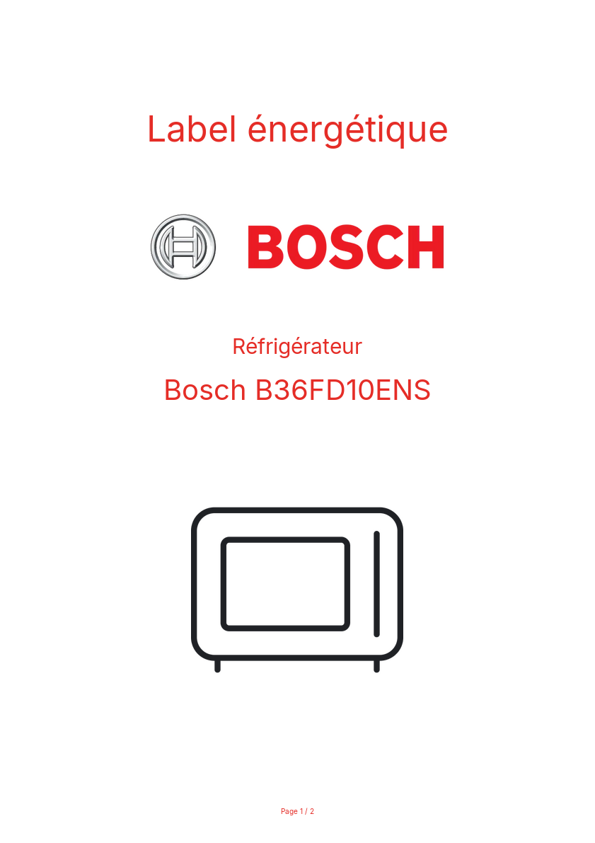 Page n°1 - Label énergétique Bosch B36FD10ENS