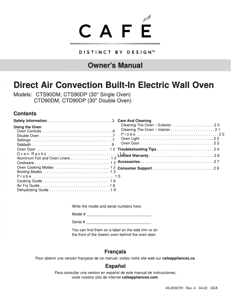 Page n°1 - Manuel utilisateur GE CTD90DP4NW2