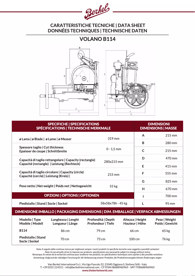 Page n°1 - Fiche technique Berkel Volano B114